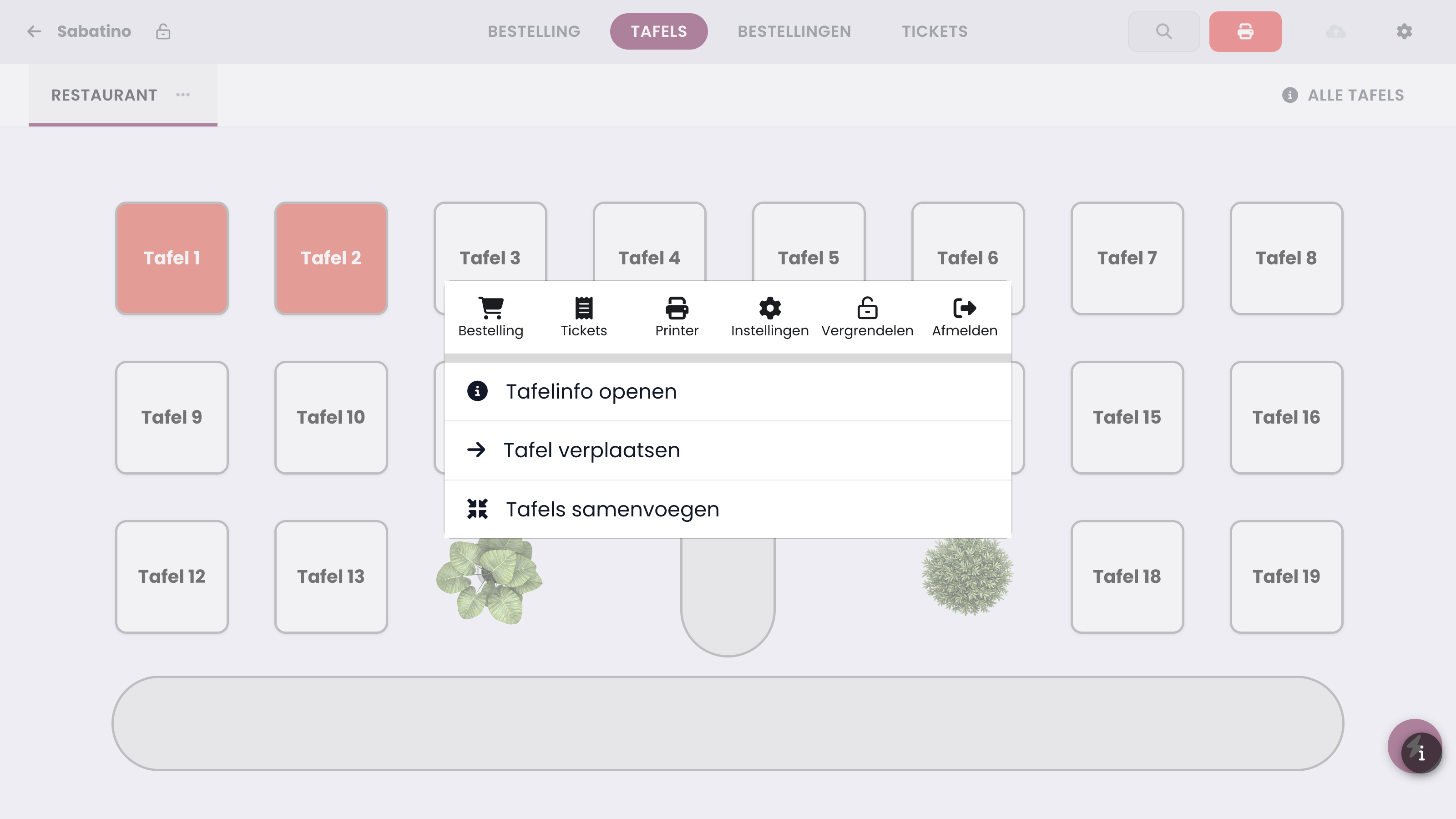 The quick actions: tap Merge tables.