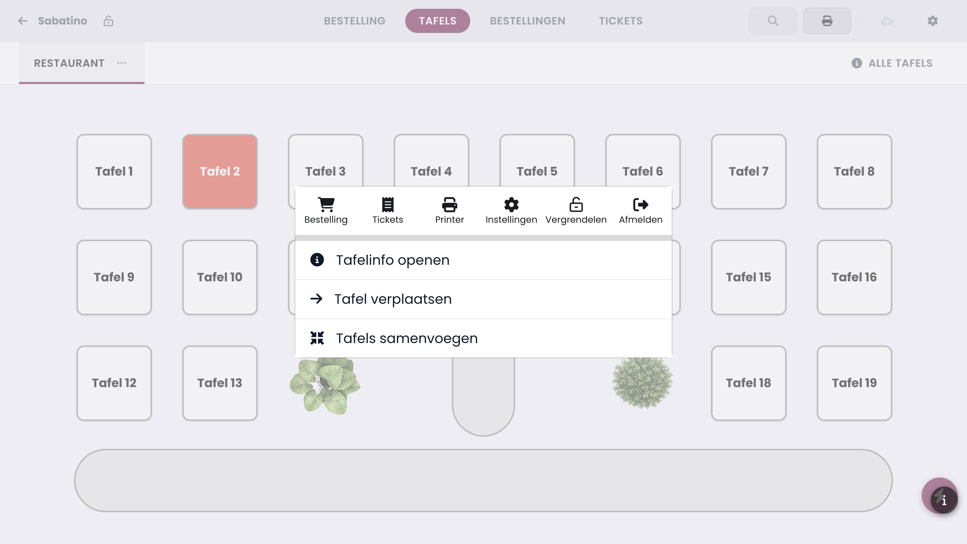 The quick actions: tap Open table info.