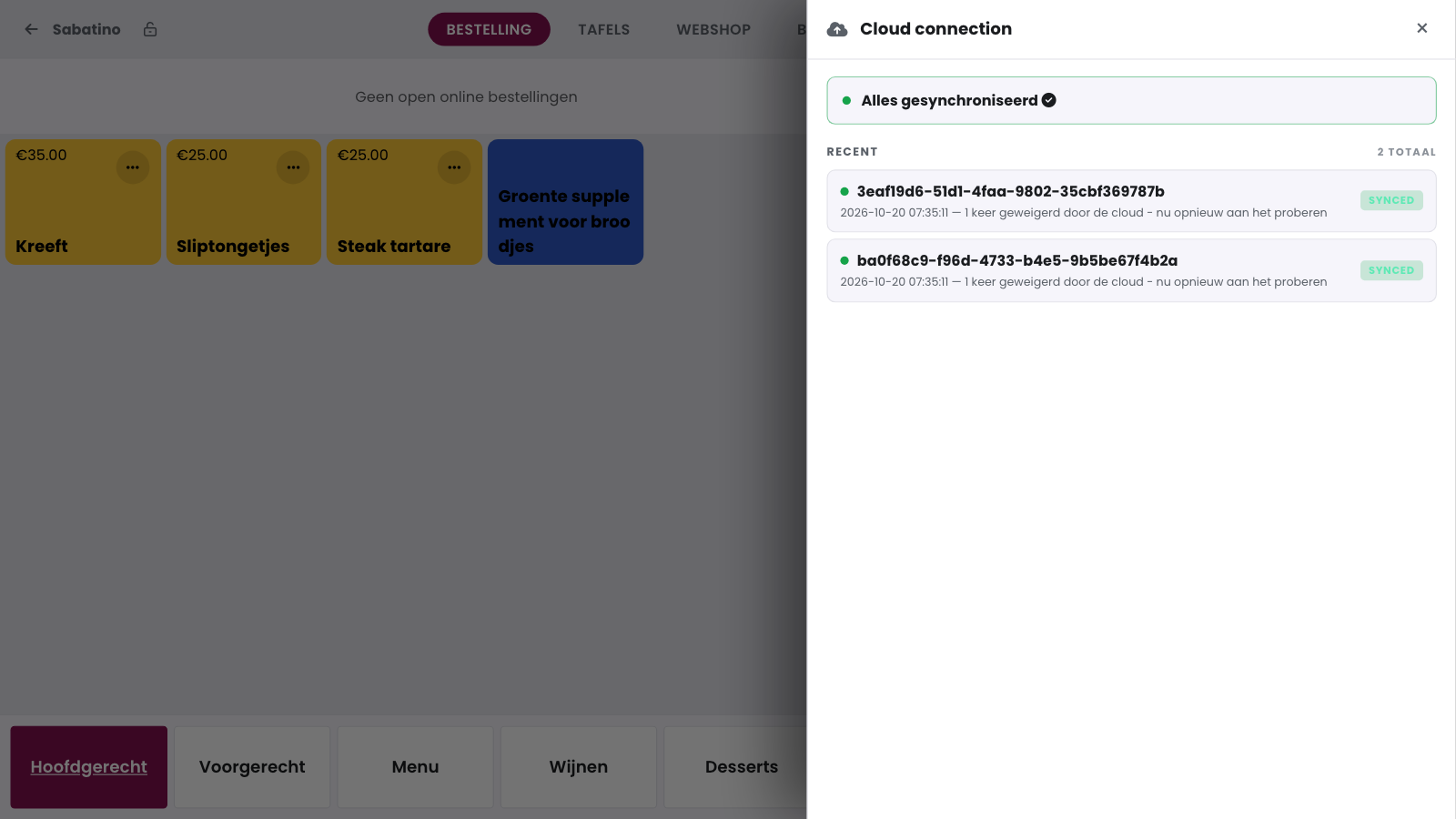 The receipts are now in the cloud. The sidebar says Everything synced.